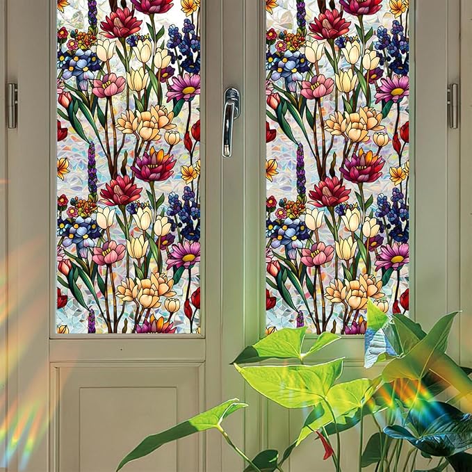 Floral Stained Glass Window Privacy Film, Retro Decorative Rainbow Window - Image 4