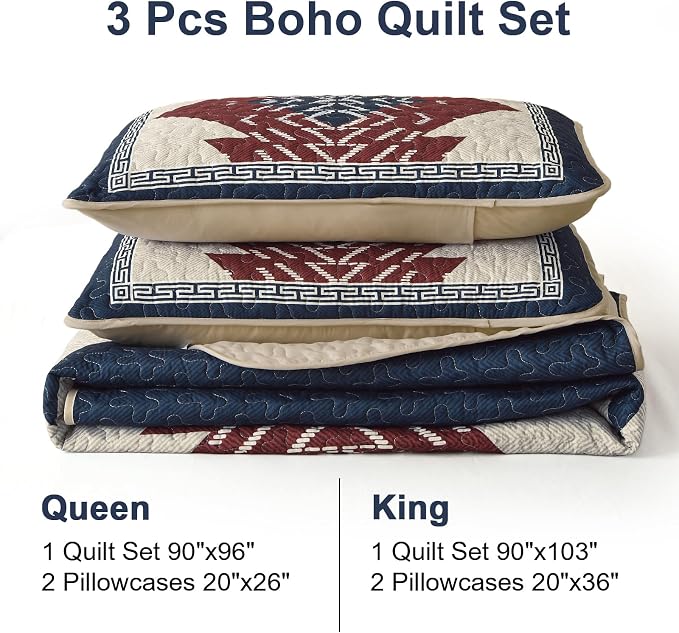 Dintszyayue Queen Quilt Set 3 Piece Boho Aztec Texture Bedspread Coverlet Set - Image 8