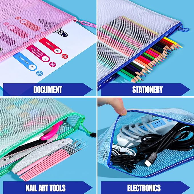 LEOBRO 20PCS Zipper Pouch, A4 Mesh Zipper Pouch Bags, Waterproof Bag, Mesh Bags - Image 7