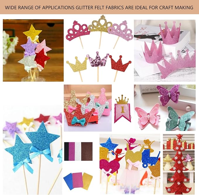 Jtnohx Glitter Felt Fabric, 8 x12 inches Felt Square Glitter - Image 7