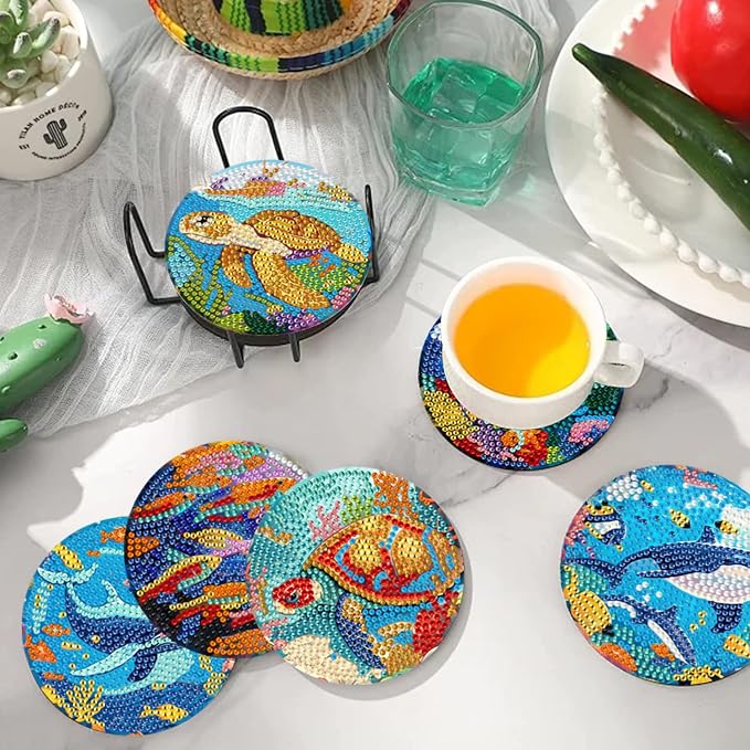 EWJRNSF 8 PCS Small Diamond Art Coasters Kits, Diamond Painting Coasters - Image 7
