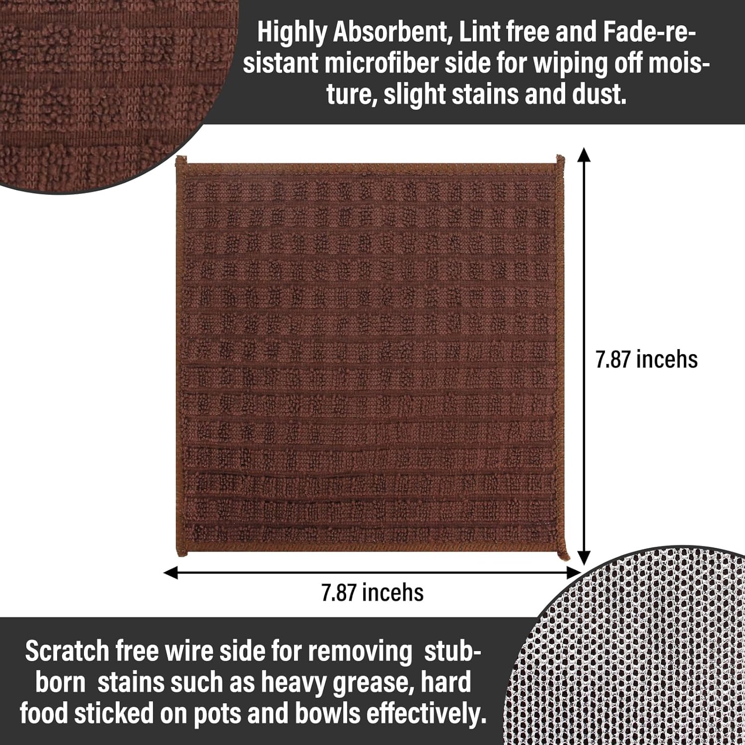 Dish Cloths for Washing Dishes 8 Pack Multipurpose Wire Miracle Cleaning Coths Non-Scratch Wire Dishwashing Rag Lint Free Microfiber Cleaning Cloth for Kitchen Windows (Brown)