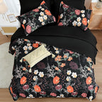 Yiran Black Red Floral Comforter Set Queen Size, 7 Piece Winter Comforter - Image 3
