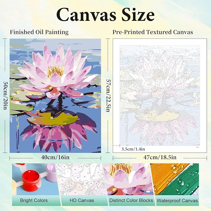 Paint by Numbers Kit for Adults, Lotus DIY Acrylic Painting Kit, 16x20 Inch | - Image 3