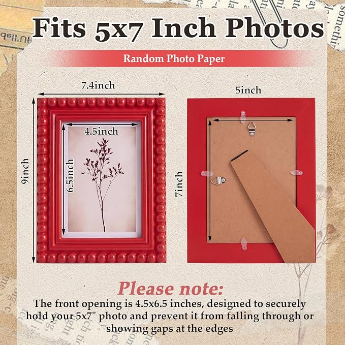 1 Pack 5 x 7 Picture Frame, Wood Beaded Boho Photo Frame, Vintage Photo Display - Image 2