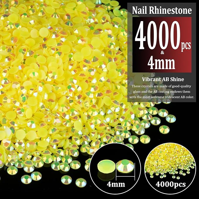 4000pcs 4mm Resin Rhinestones Bulk, Lemon Yellow AB Flatback Round Jelly - Image 2