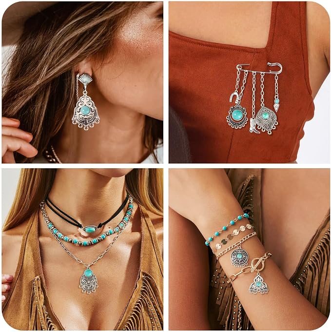 27Pcs Alloy Synthetic Turquoise Chandelier Component Links Charms, Vintage - Image 4