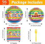 96 Pieces Fiesta Party Decorations Mexican Plates Tableware Set - Image 2