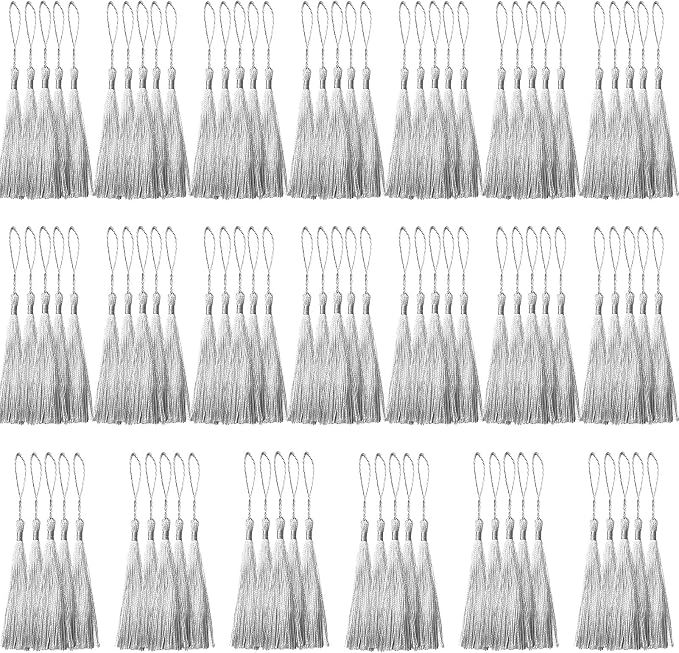 100 Pcs Silver Mini Tassels 13cm/5 Inch by CREATRILL