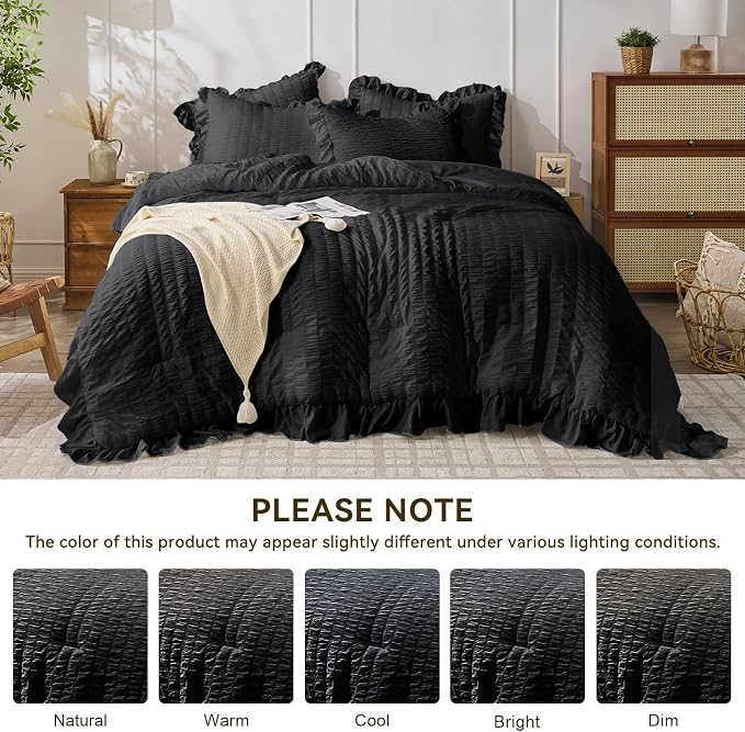 JOLLYVOGUE Black King Comforter Set, 3 Pieces Seersucker Comforters King Size - Image 8