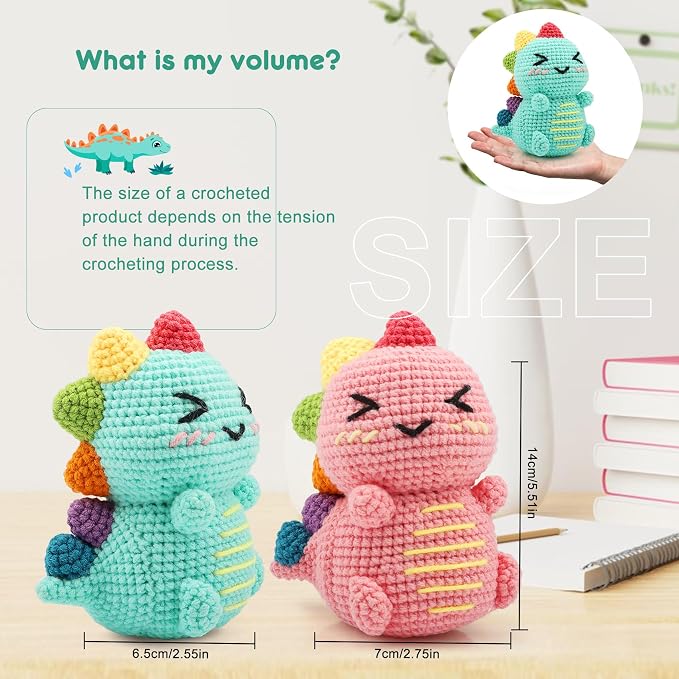 Faircosy Dinosaur Crochet Kit for Beginners: 2PCS Crochet Animal Kits for Adults - Image 8