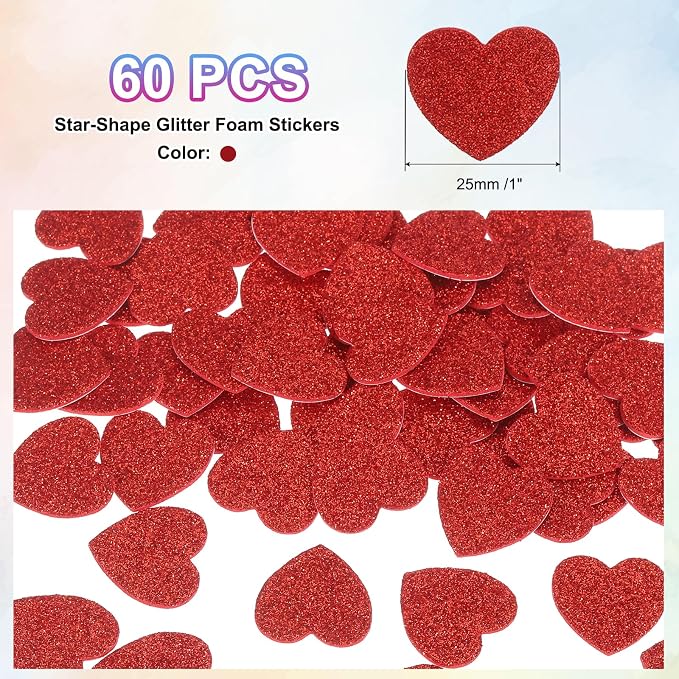 MECCANIXITY 60Pcs Glitter Foam Stickers 1 Inch Self-Adhesive Sparkly - Image 2