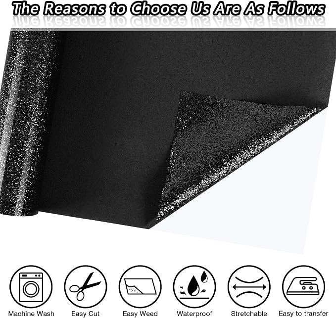 ​TORC Black Glitter HTV Black Heat Transfer Vinyl HTV Rolls - Image 2