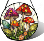 DASTOLL Stained Glass Window Hanging, Mushroom Leaves Suncatcher by DASTOLL