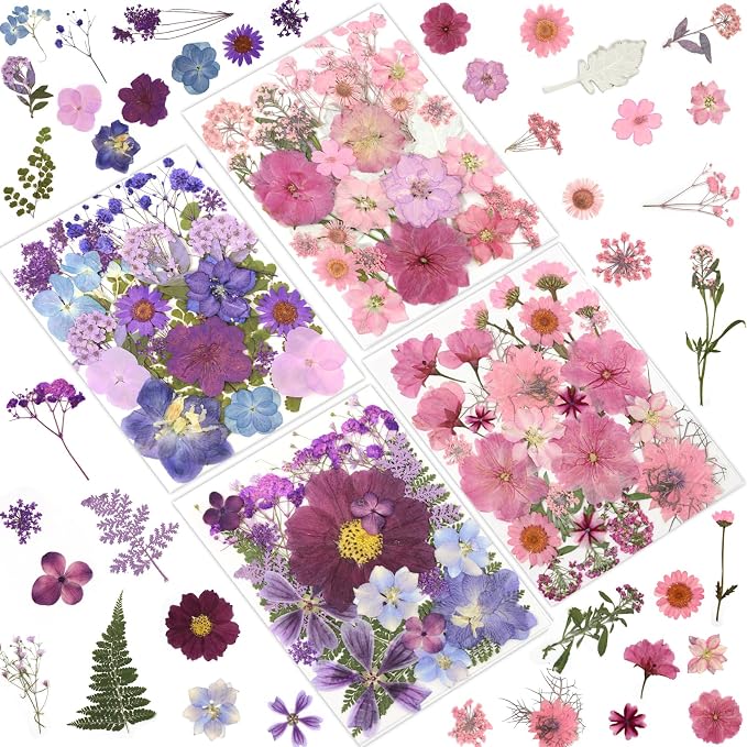 LUXEEASE 100P Pink Purple Blue Dried Pressed Flowers | Soft romantic shades by LUXEEASE
