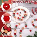 Whaline 240Pcs Christmas Wooden Beads Vintage Red Green Beige Round Loose Bead - Image 3