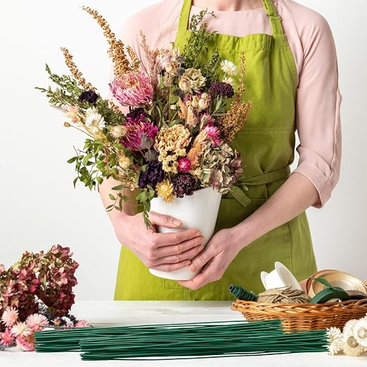 100 Pcs Floral Stems Wire for Paper Flower, 14 Inch 2 Gauge Dark Green Floral - Image 6