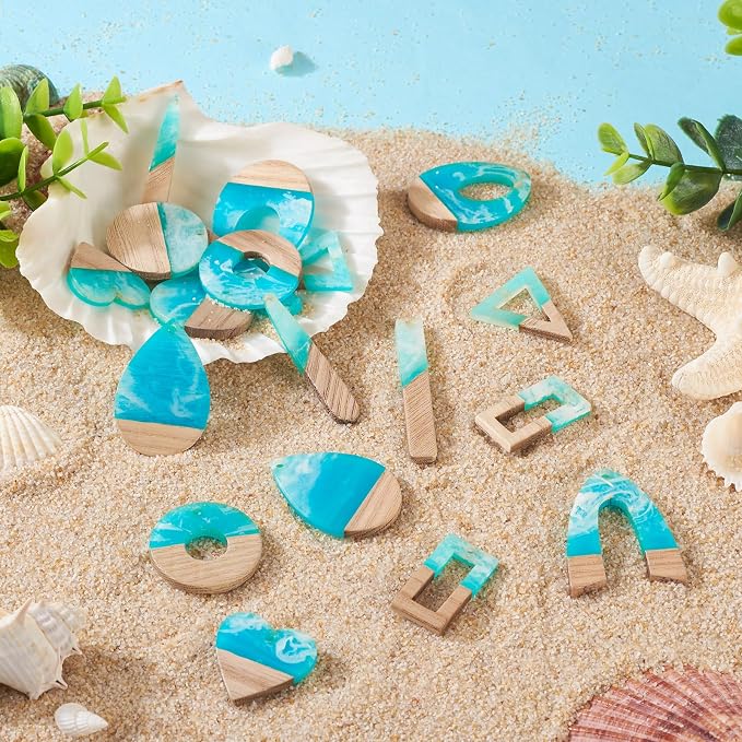 FASHEWELRY 20Pcs Ocean Resin Wood Earring Charms Transparent Wooden Earring - Image 7