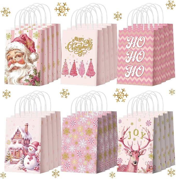 Kolldenn 24 Pcs Pink Christmas Party Favors Bags Christmas Goodie Gift Bags by Unknown