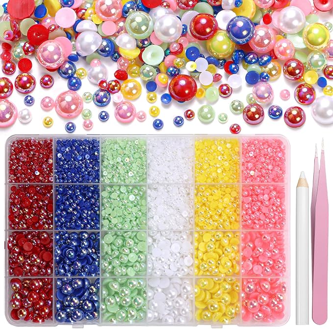 9000Pcs 3-8mm Red Blue Pink Flatback Pearls by Tatiwoo