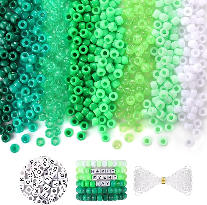 Green and White Beads, Kandi Beads Hair Beads by Funtopia