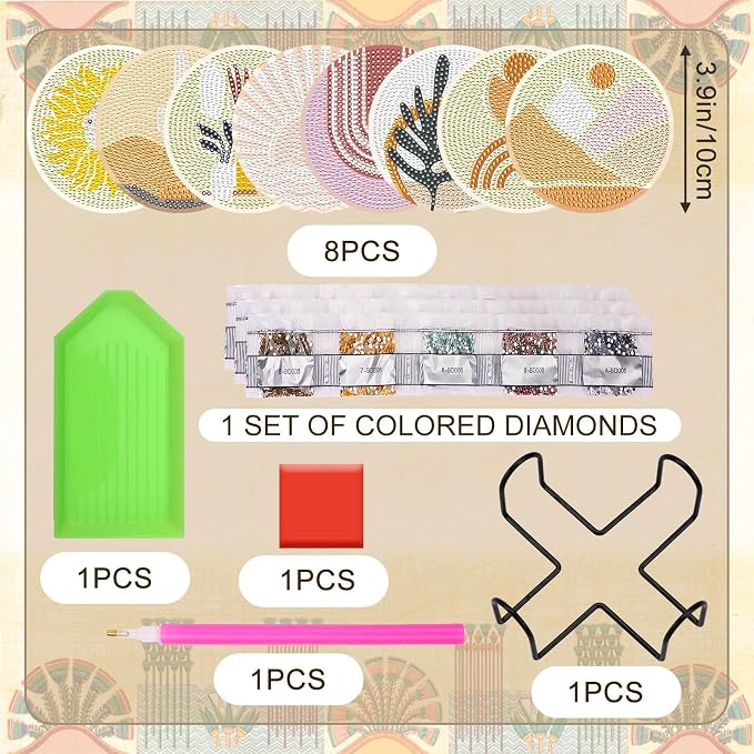 UPINS 8Pcs Boho Diamond Art Painting Coasters - Image 2