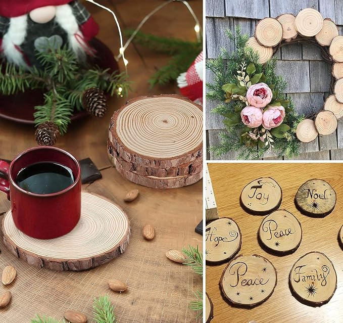 Unfinished Wood Slices for centerpieces 18 PCS 5.1-5.5 Inch, Round Wooden Discs - Image 5