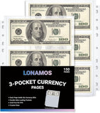 150-Sheets Double-Side 3-Pocket Currency Pages by Unknown