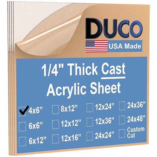 Duco Clear Cast Acrylic Sheets 1/4" Thick 4" x 6" by DucoPlasticsSupply