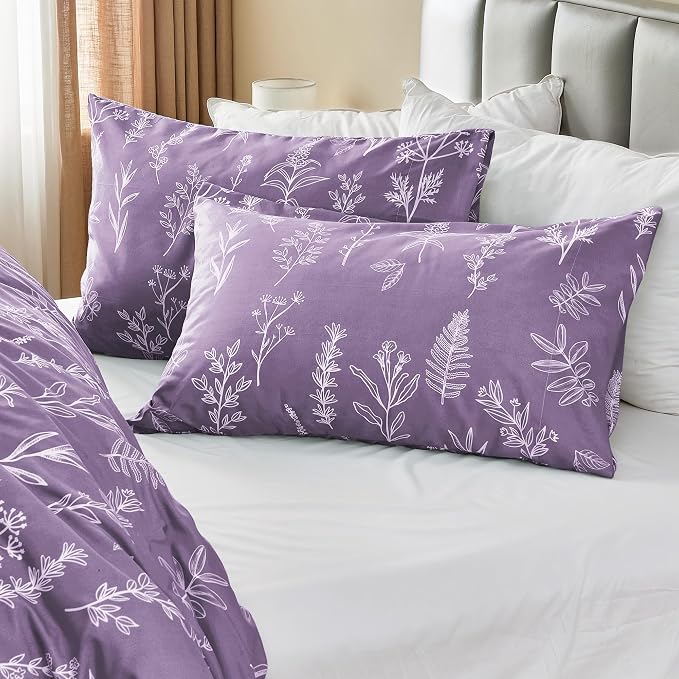 MUXHOMO Duvet Cover Queen Size, Reversible Floral Grayish Purple Duvet Cover Set - Image 4