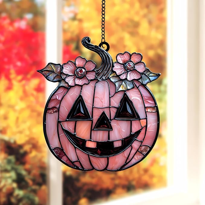 Pumpkin with Autumn Petals Acrylic Suncatcher by Unknown