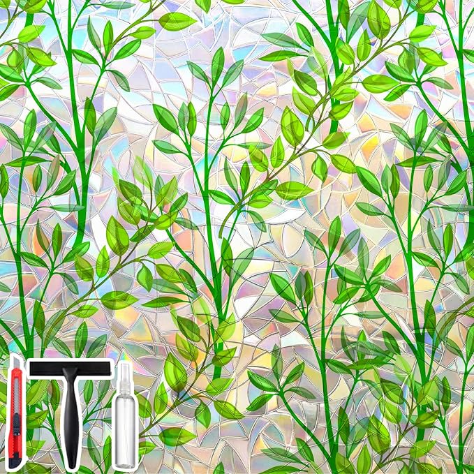 Window Privacy Film with Cutting Grid, Non-Adhesive Stained Glass Window Film by Unknown
