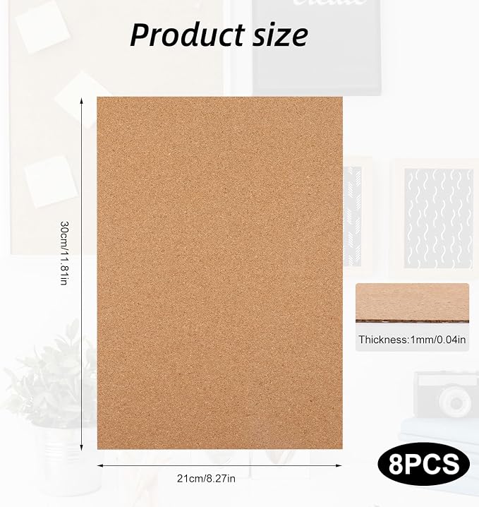 8 PCS Self Adhesive Cork Sheets, 11.8 x 8.3 Inch 1mm Thick Cork Backing Sheets - Image 2