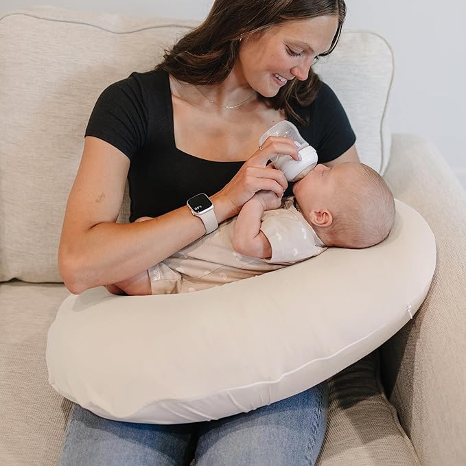 Konssy 2 Pack Nursing Pillow Covers, Stretchy and Soft Nursing Cover for Breastfeeding, Pillow Slipcover for Baby Girls and Boys Newborn (Beige, Brown)