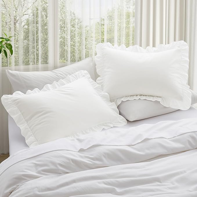 KKJIAF Ruffle Pillow Cases Queen Size Set of 2, Ruffled Pillow Covers - Image 2