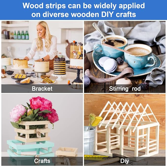 222Pcs Balsa Wood Sticks Variety Wood Strips Balsa Square Wooden Dowels Rod | - Image 6