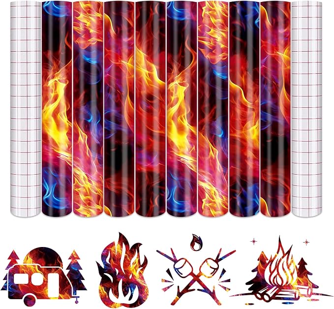 Tintnut Flame Pattern Permanent Vinyl 8 Pcs 12x10in Red Blue Adhesive Viny | by Tintnut