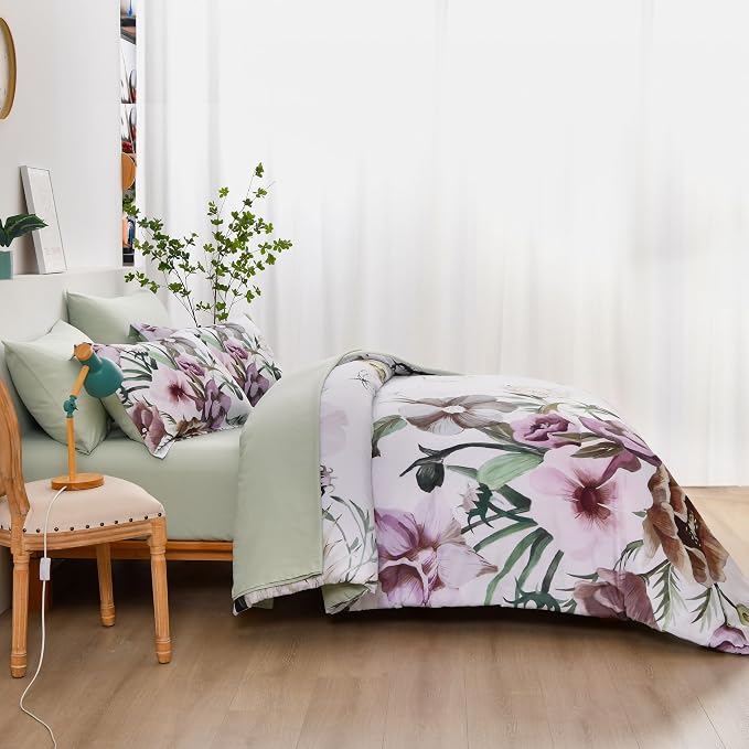Luxudecor Floral Comforter Set Twin Size 5 Piece, Elegant Floral Comforter - Image 4