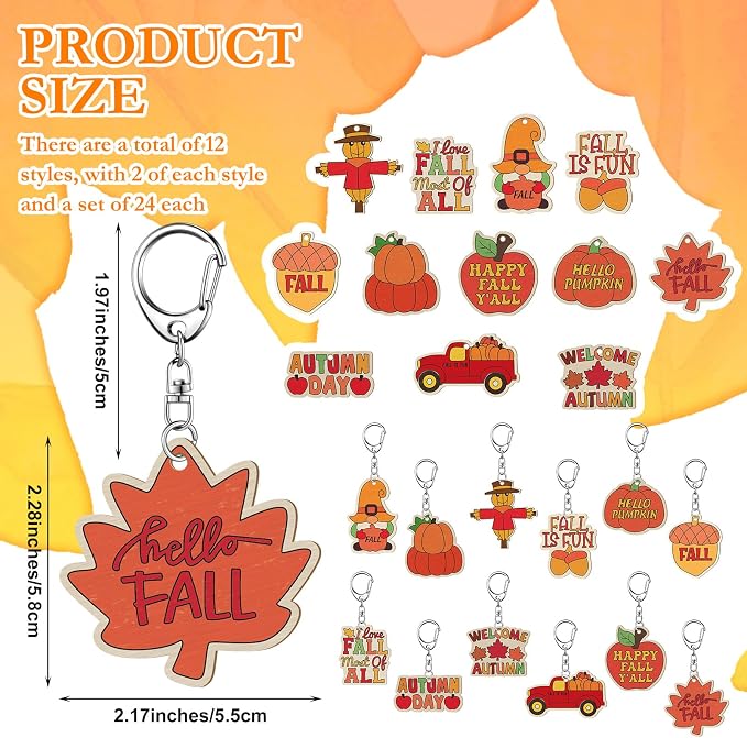 RattanView 24 Pcs Fall Craft Color Your Own Keychains DIY Craft Wooden Blank - Image 2