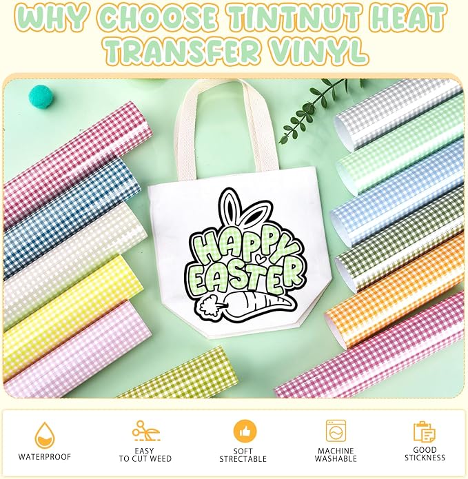 Tintnut Ligth Color Plaid Heat Transfer Vinyl, 12 Sheets Iron on Vinyl | 12x10in - Image 3