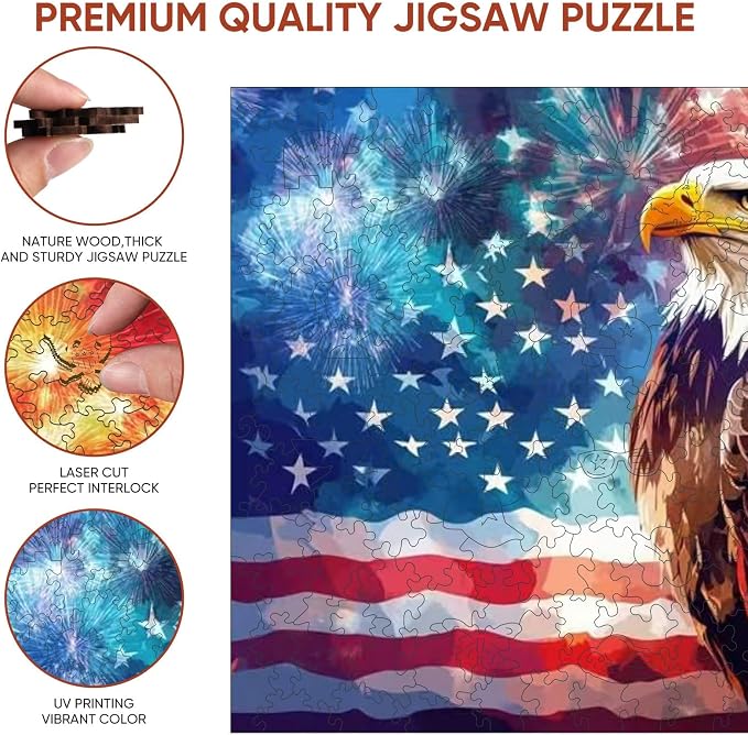 Reouinty Wooden Puzzles for Adults, Firework Eagle Jigsaw Puzzle, Wood Puzzles - Image 5