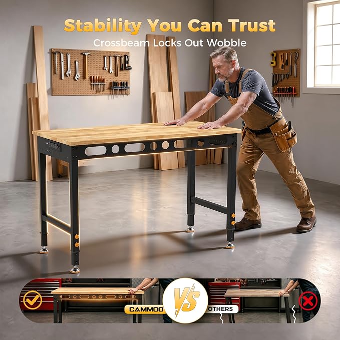 CAMMOO 48 Inch Adjustable Workbench 2000 LBS Capacity, Power Strip, Solid - Image 5