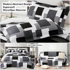 Tyrot 3 Piece Black Grey Quilt Set Full/Queen Size Black White Geometric - Image 3