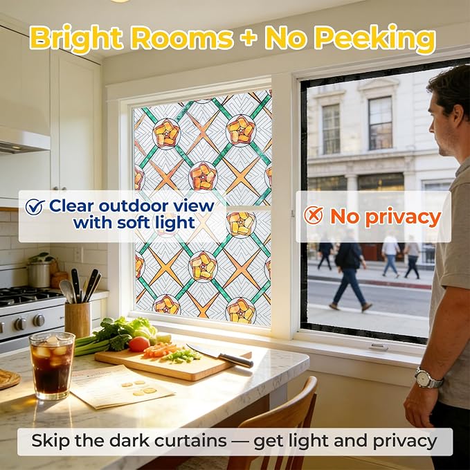 OHTMERU 3D Stained Glass Window Privacy Film, Heat Control UV Blocking Static - Image 3