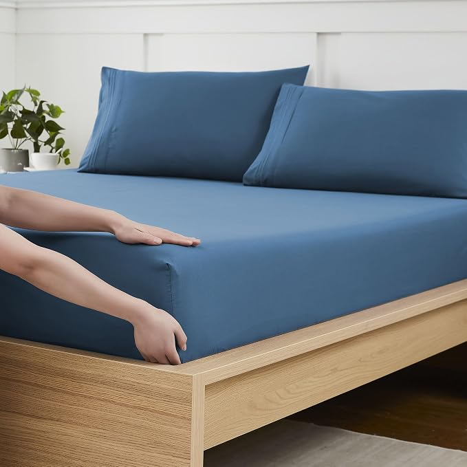 Twin XL Fitted Sheet Only with Full Elastic & Built in Corner Sheet Straps to by SweetHomeCollection