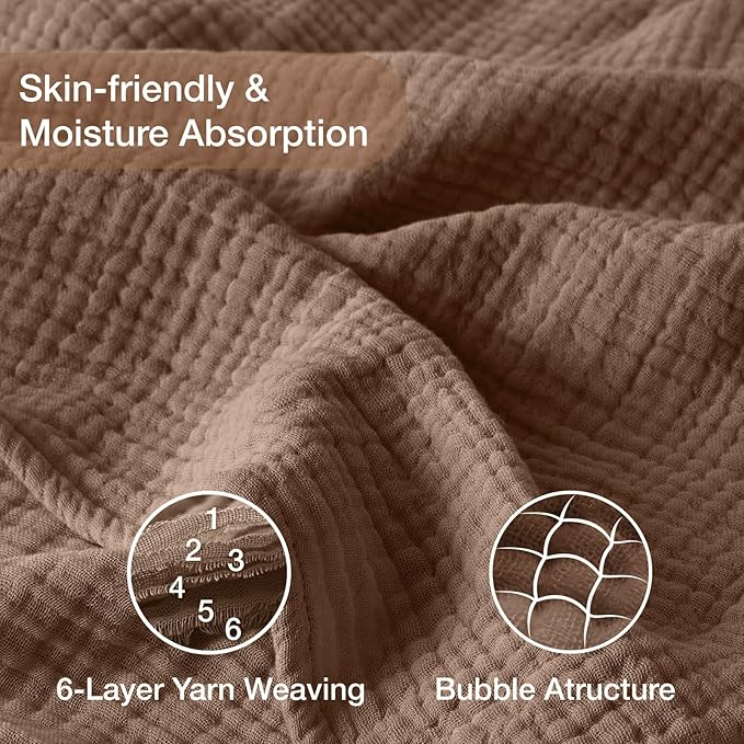 100% Cotton Muslin Blanket Queen 90" x 90", Breathable and Lightweight Cotton - Image 3