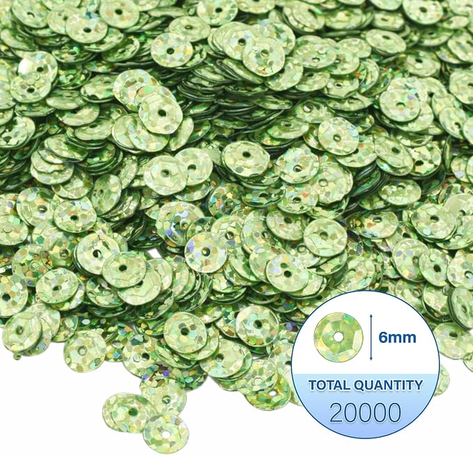 Mandala Crafts 6mm Cup Holographic Lime Green Sequins - Image 3