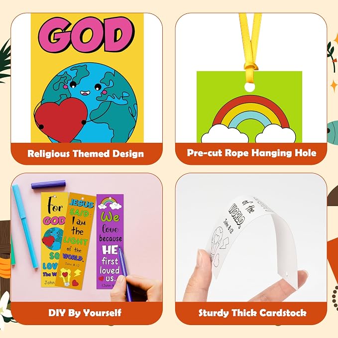 120Pcs Bible Color Your Own Bookmarks Religious DIY Crafts | Christian Coloring - Image 4