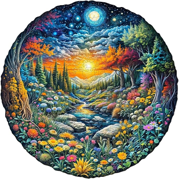 Sun Moon Forest Puzzles Adults Gifts Wooden 100 Pieces 8.5 * 8.5in by Jollitot
