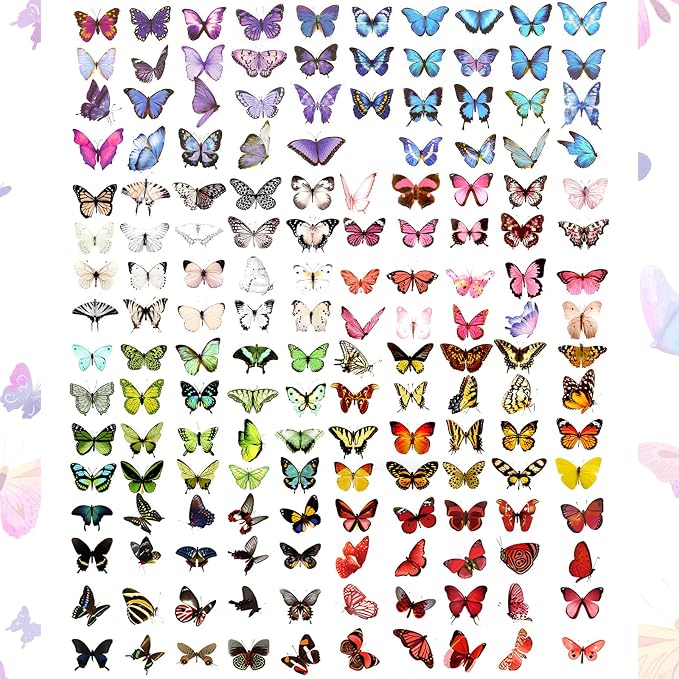 COMNICO 240PCS Butterfly Stickers, PET Waterproof Transparent Colorful Decals - Image 3